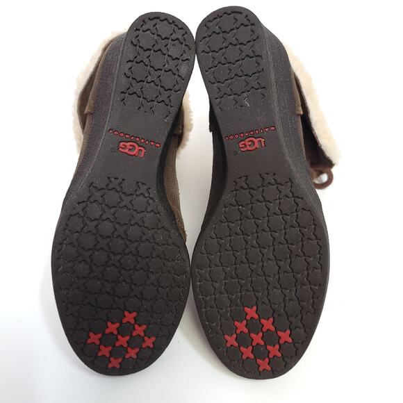 Ugg Zea Boots Wedge Size 5 Womens Boot Brown Fur Lined - Picture 7 of 11